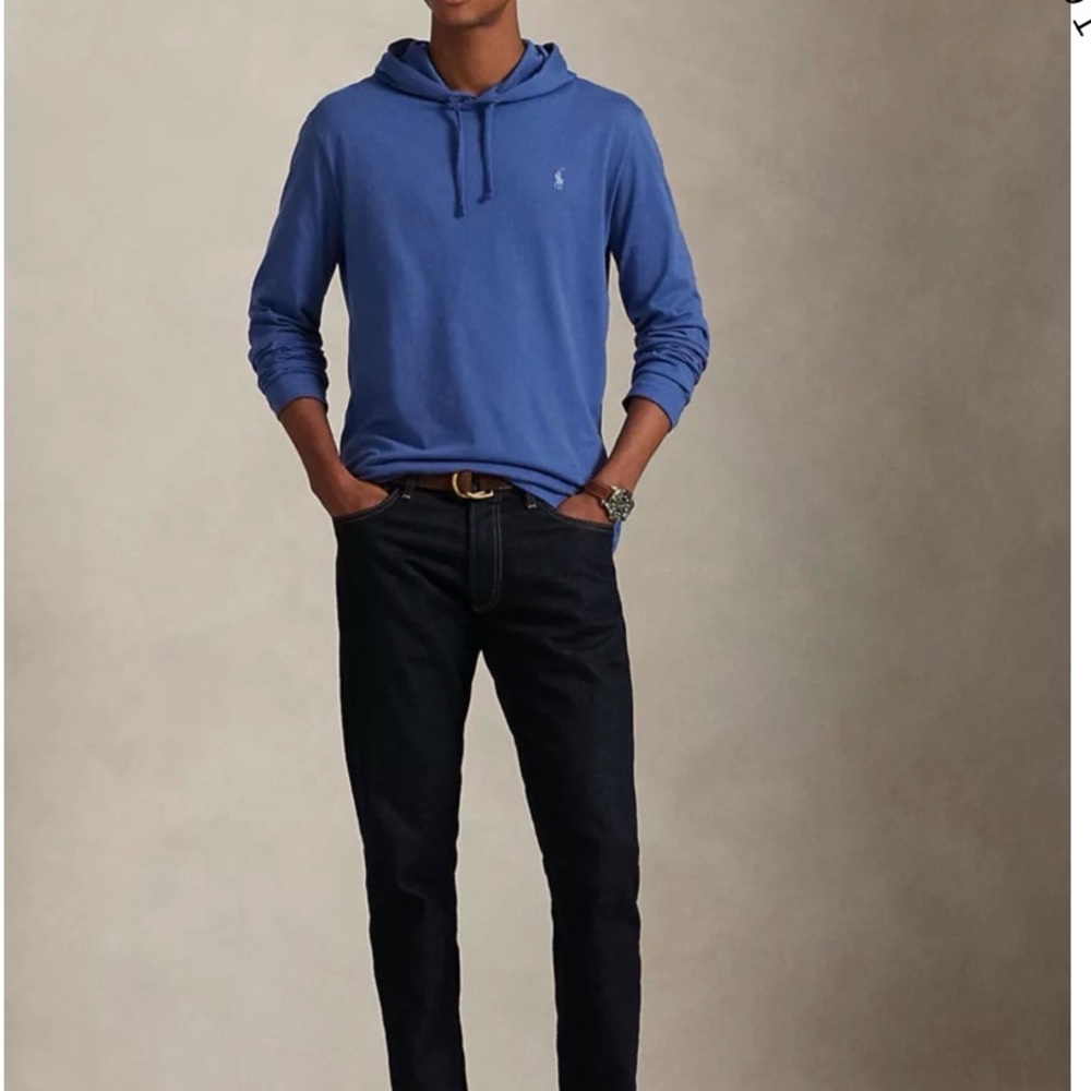 Polo Ralph Lauren Men's L Royal Blue Light Weight Hoodie Drawstring Sweatshirt